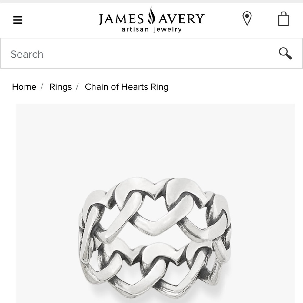 James Avery Silver Chain of hearts ring